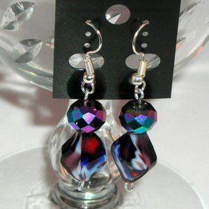 ❤️NEW Earrings Purple beads & Iridescent Crystals